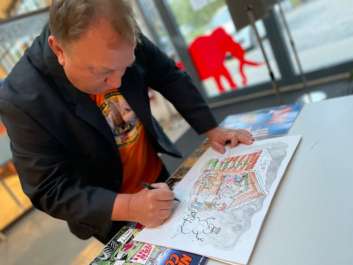 Stoner, Charles & Dominique am Glühweinstand - gezeichnet Daniel Haas, signiert von allen (Kopie)