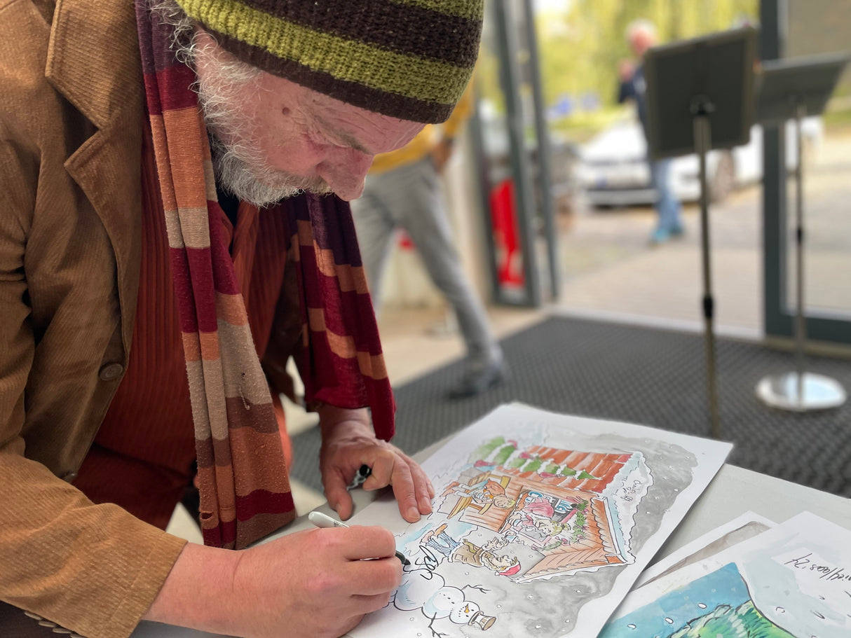 Stoner, Charles & Dominique am Glühweinstand - gezeichnet Daniel Haas, signiert von allen (Kopie)