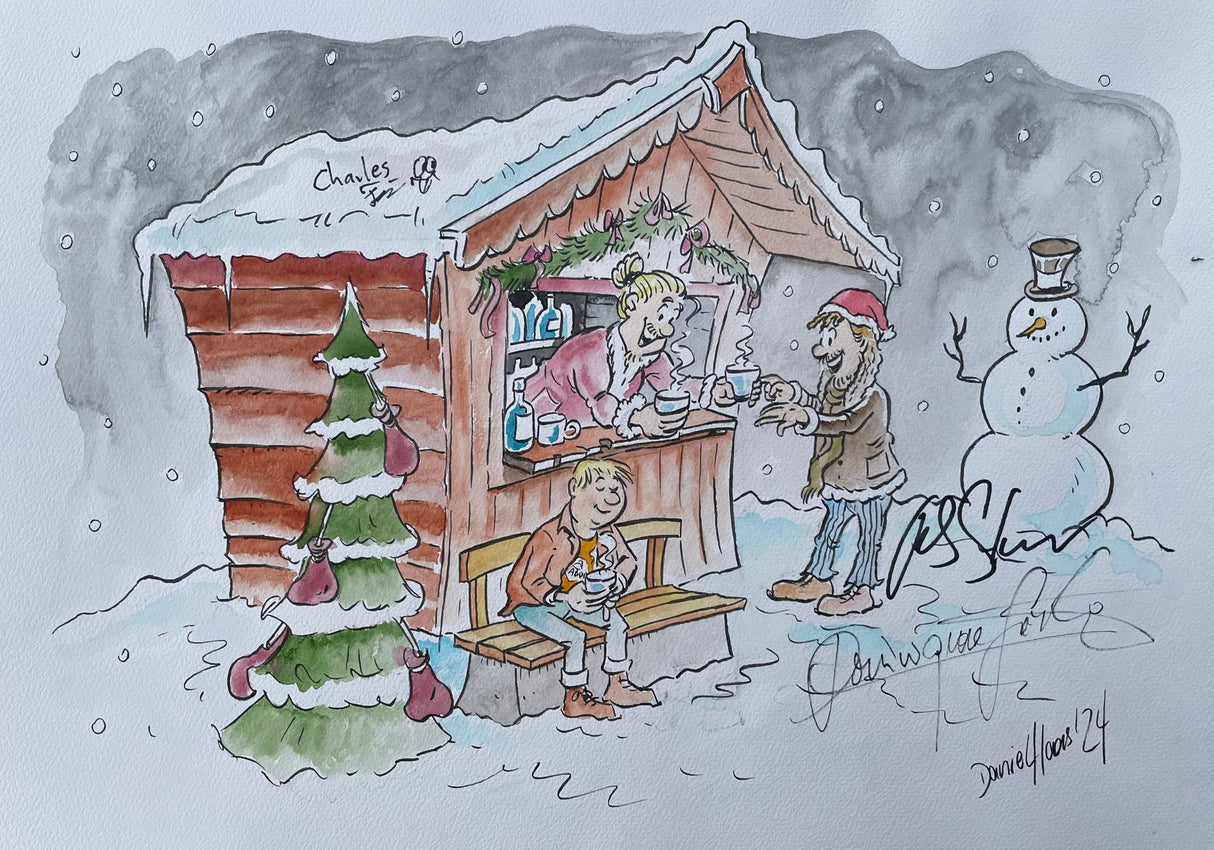 Stoner, Charles & Dominique am Glühweinstand - gezeichnet Daniel Haas, signiert von allen (Kopie)