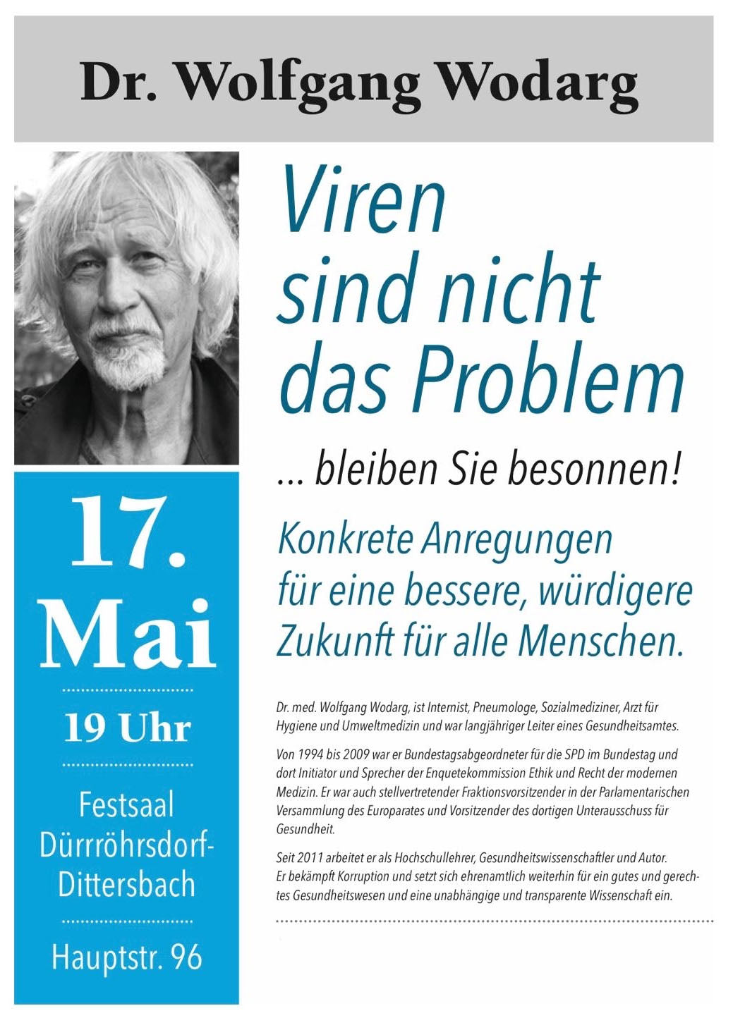 Vortrag Dr. Wolfgang Wodarg - Viren sind nicht das Problem! 17. Mai bei Pirna