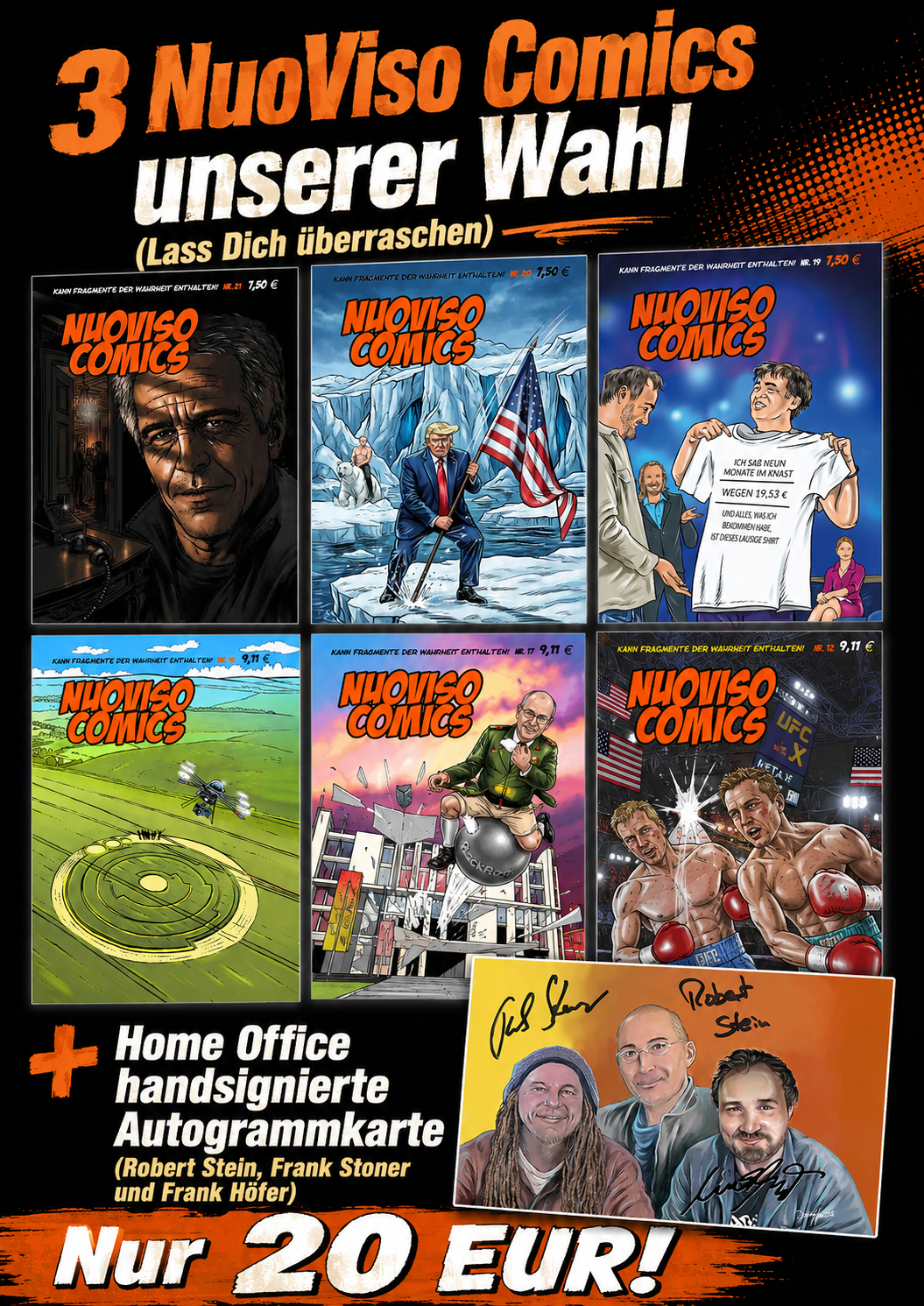 3 NuoViso Comics + Handsignierte Home Office Autogrammkarte